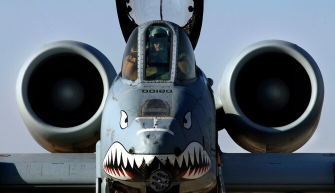 An A-10 Thunderbolt II takes off to provide close-air support to ground troops in Iraq April 25 from Al Asad Air Base, Iraq. The 438th Air Expeditionary Group A-10s perform 10 sorties daily, with 900 sorties in this last four months. (U.S. Air Force photo/Tech. Sgt. Cecilio M. Ricardo Jr.)
