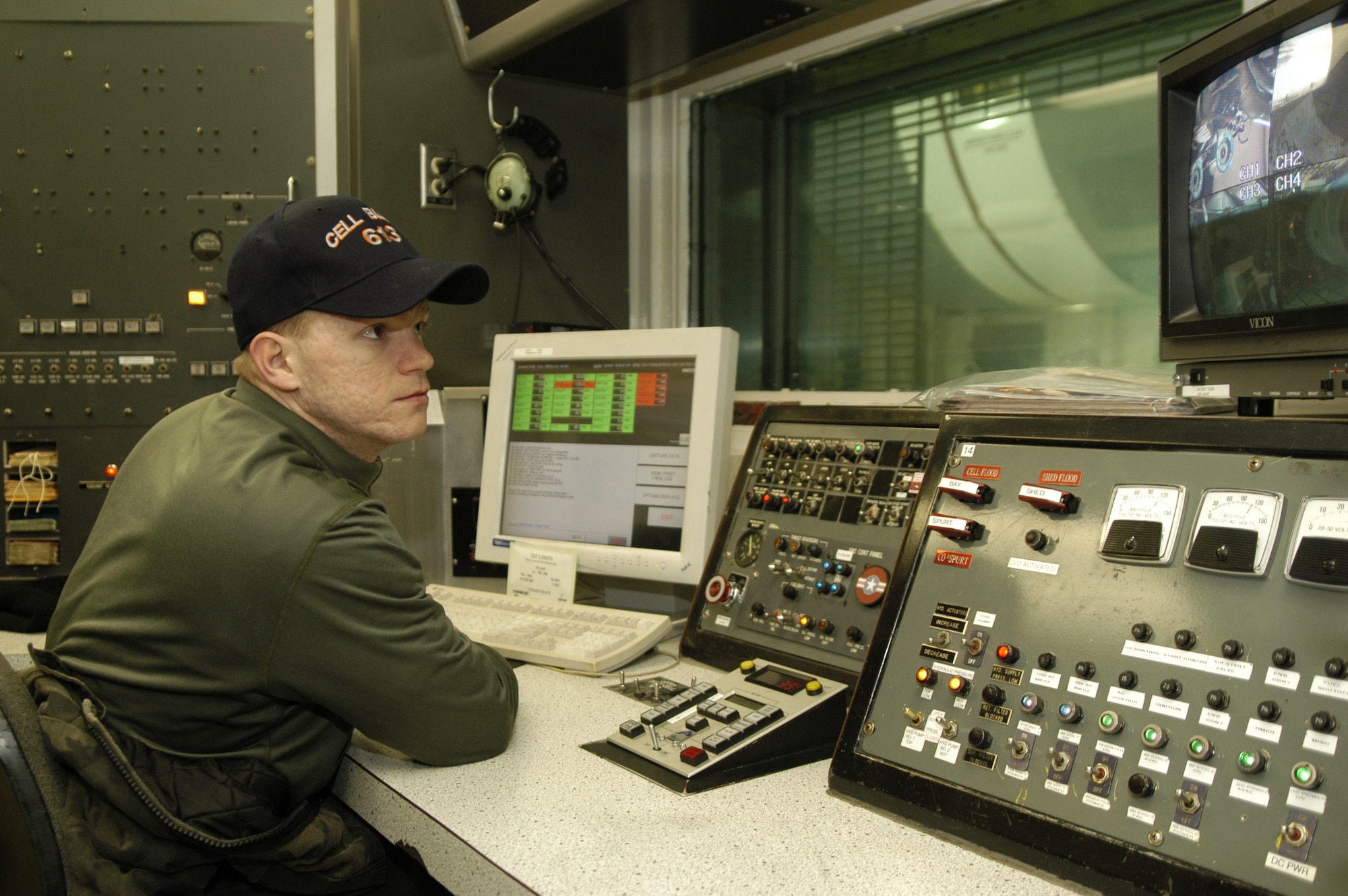 DOVER AIR FORCE BASE, Del. -- Staff Sgt. Jason Lanfried, 436th Maintenance Squadron Test Cell NCO in-charge, operates Dover’s jet engine test cell and verifies precision parameters on TF-39 engines. (U.S. Air Force photo/Senior Airman James Bolinger)