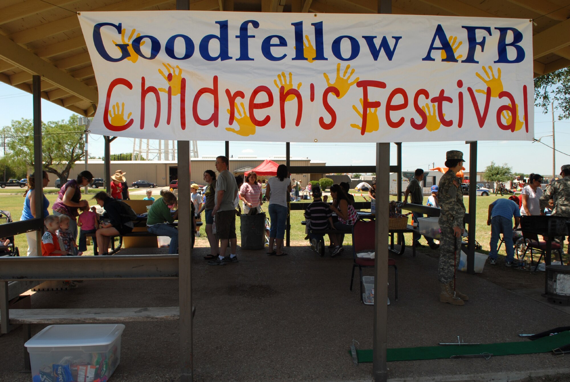 Goodfellow hosted a base-wide children’s festival April 21 at the event center. Activities included games by the Airman and Family Readiness Flight, Sparky the fire dog and McGruff the crime dog, a military working dog demonstration and fingerprinting by the 17th Security Forces Squadron, plaster handprints by the Family Child Care Center, a pet parade by the Veterinary Clinic, the ever-popular squadron bed races and other arts, crafts and activities. (U.S. Air Force photo by Tech. Sgt. Randy Mallard)