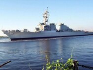 USS Cole was relaunched last month in  Pascagoula, Miss., after repairs on her hull were  completed. The destroyer is scheduled to return to Norfolk  in April 2002 after final repairs. U.S. Navy Photo.