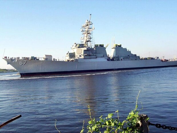 USS Cole was relaunched last month in  Pascagoula, Miss., after repairs on her hull were  completed. The destroyer is scheduled to return to Norfolk  in April 2002 after final repairs. U.S. Navy Photo.