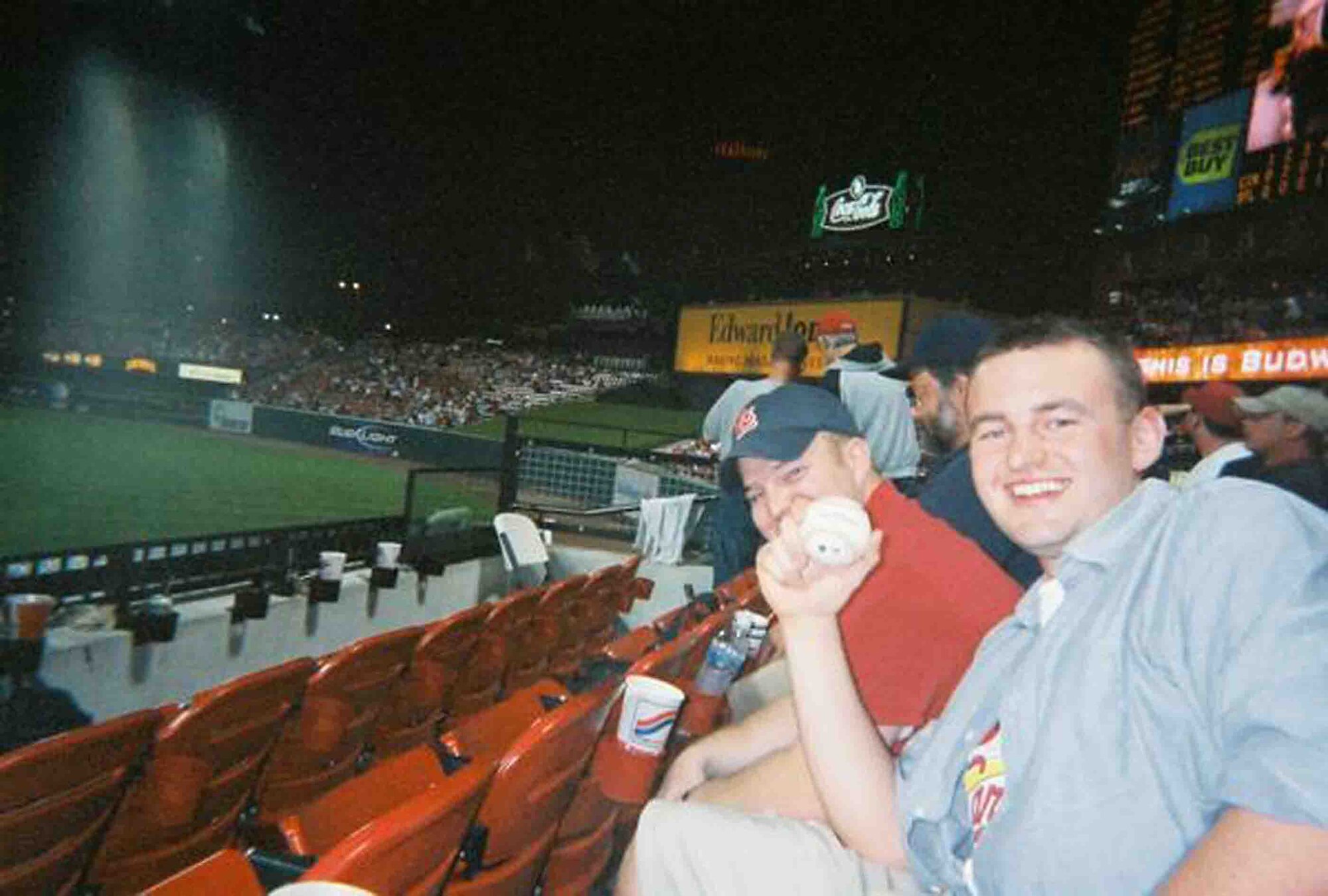ST. LOUIS -- Second Lieutenant Christopher Franks, 20th Operations Support Squadron, shows off the 564th home-run ball that Ken Griffey Jr. hit April 24 at Busch Stadium. The home-run ball that Lieutenant Franks caught broke the tie with Reggie Jackson for 10th place on the baseball career list. (Courtesy photo)