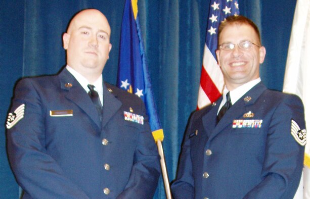 McGhee-Tyson Air National Guard Base, Knoxville, TN— Air Force Reserve Tech. Sgts. Tom Torrence (left), an aeromedical technician assigned to the 773rd Airlift Squadron and Michael Woodall (right), a C-130 propulsion technician with the 910th Aircraft Maintenance Squadron graduated from the Non-Commissioned Officer Academy (NCOA) here on April 11. Students must complete the NCOA before they assume the grade of master sergeant. The NCO Academy’s 223-hour curriculum consists of three academic areas — profession of arms, communication skills, and leadership. Students must complete the NCOA before they assume senior NCO status in the grade of master sergeant.


