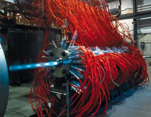 H3 Arc heater being test fired prior to the installation of the model injection system.