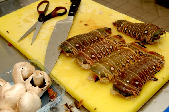 SPANGDAHLEM AIR BASE, GERMANY --  Lobster and mushrooms sit ready for use during the test run of the Iron Chef competition. The Iron Chef competition a new ongoing event hosted by the 52nd SVS gives four Airmen the opportunity to show what they can do in the kitchen.  Contestants are provided a surprise supply of ingredients and limited time to see who can create the tastiest, unique and well presented dish.  (US Air Force photo/Senior Airman Josie Kemp)