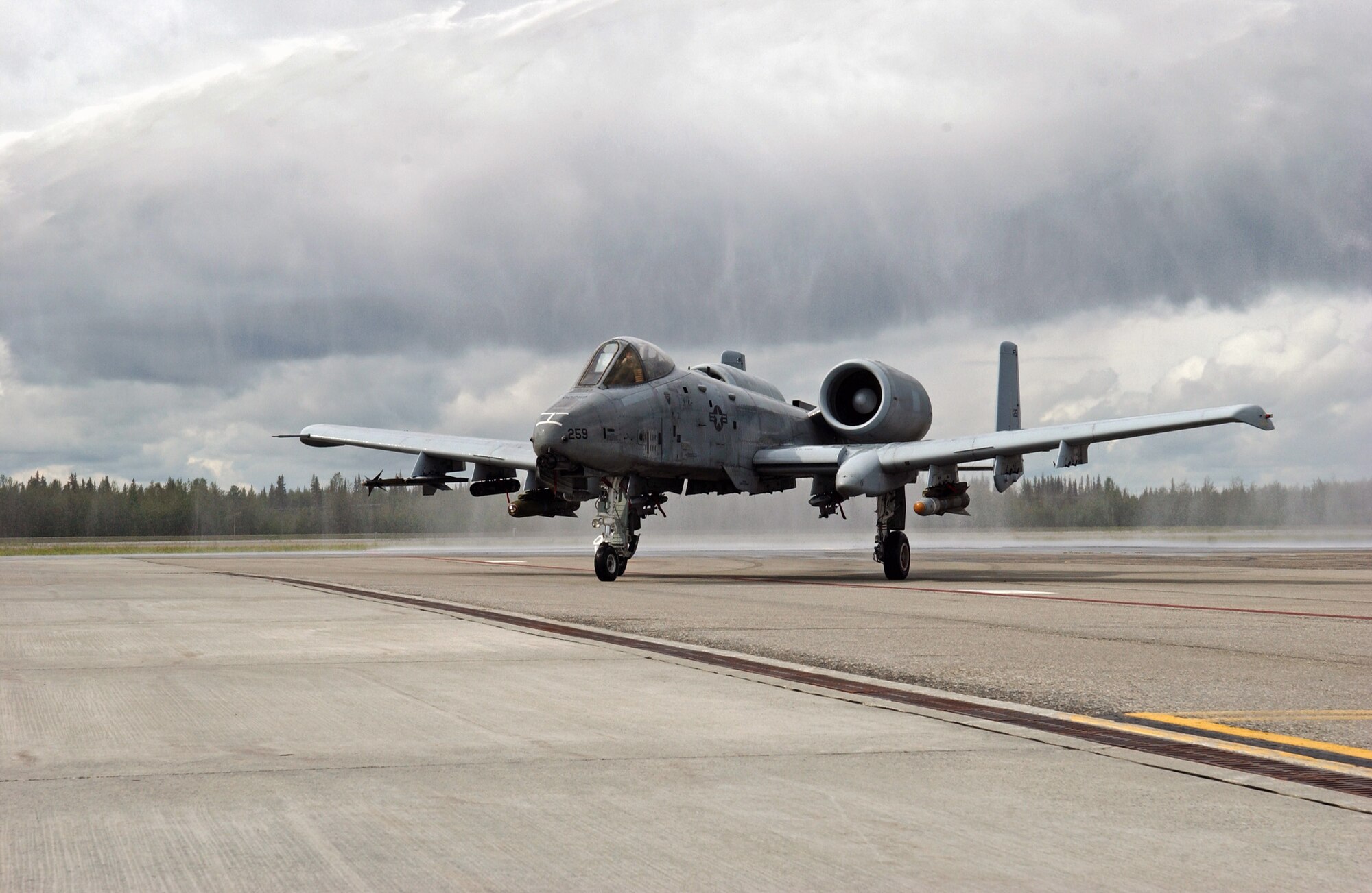 Lt. Col. Quentin Rideout taxis his A-10 Thunderbolt II at Eielson Air Force Base, Alaska, July 31. The first two A-10s arrived at Eielson Dec. 18, 1981; the last two A-10s are set to leave Aug. 15 for Moody AFB, Ga., and Gowen Field, Idaho. Colonel Rideout is the 355th Fighter Squadron commander. (U.S. Air Force photo/Airman 1st Class Jonathan Snyder)