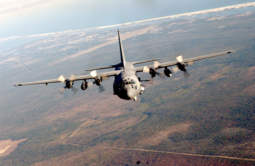 AC-130U "Spooky" Gunship of the 4th Special Operations Squadron, Hurlburt Field, Fla., flies over surrounding areas for local area training proficiency.