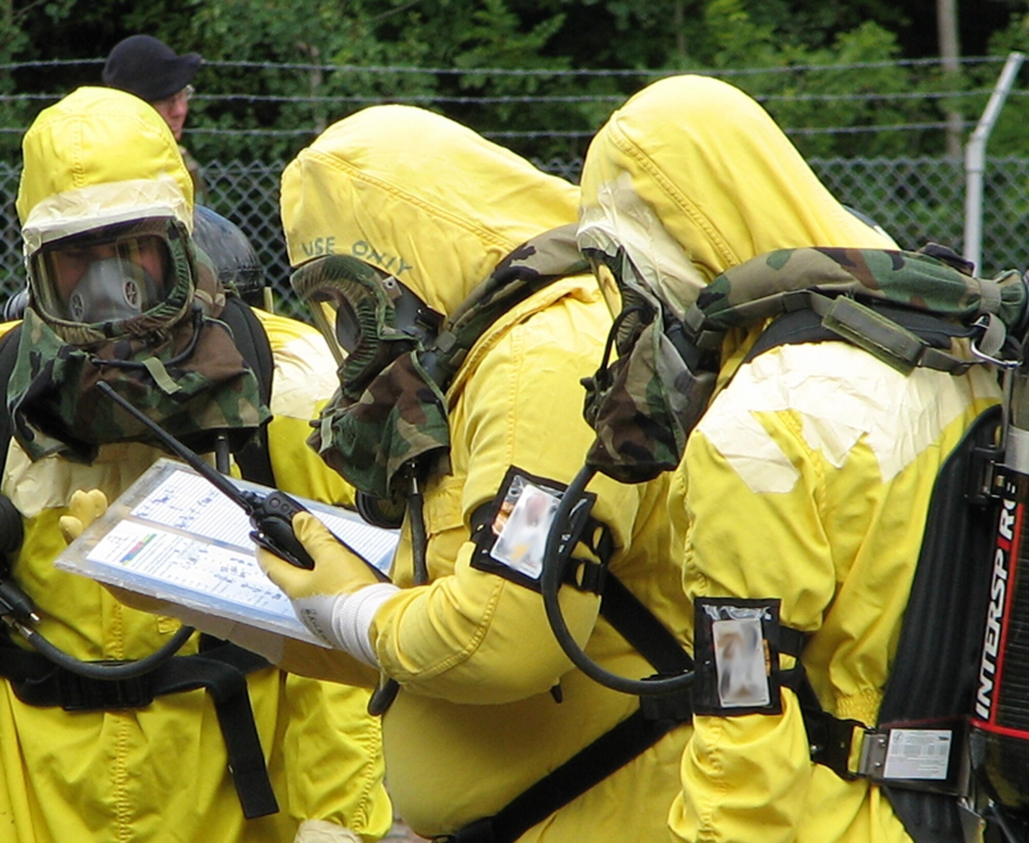 SPANGDAHLEM AIR BASE, Germany – EOD Airmen respond to a simulated C-17 crash at Oberweis near Bitburg Annex. The Airmen assess possible damage during an emergency management response exercise. (U.S. Air Force photo/Master Sgt. George King)