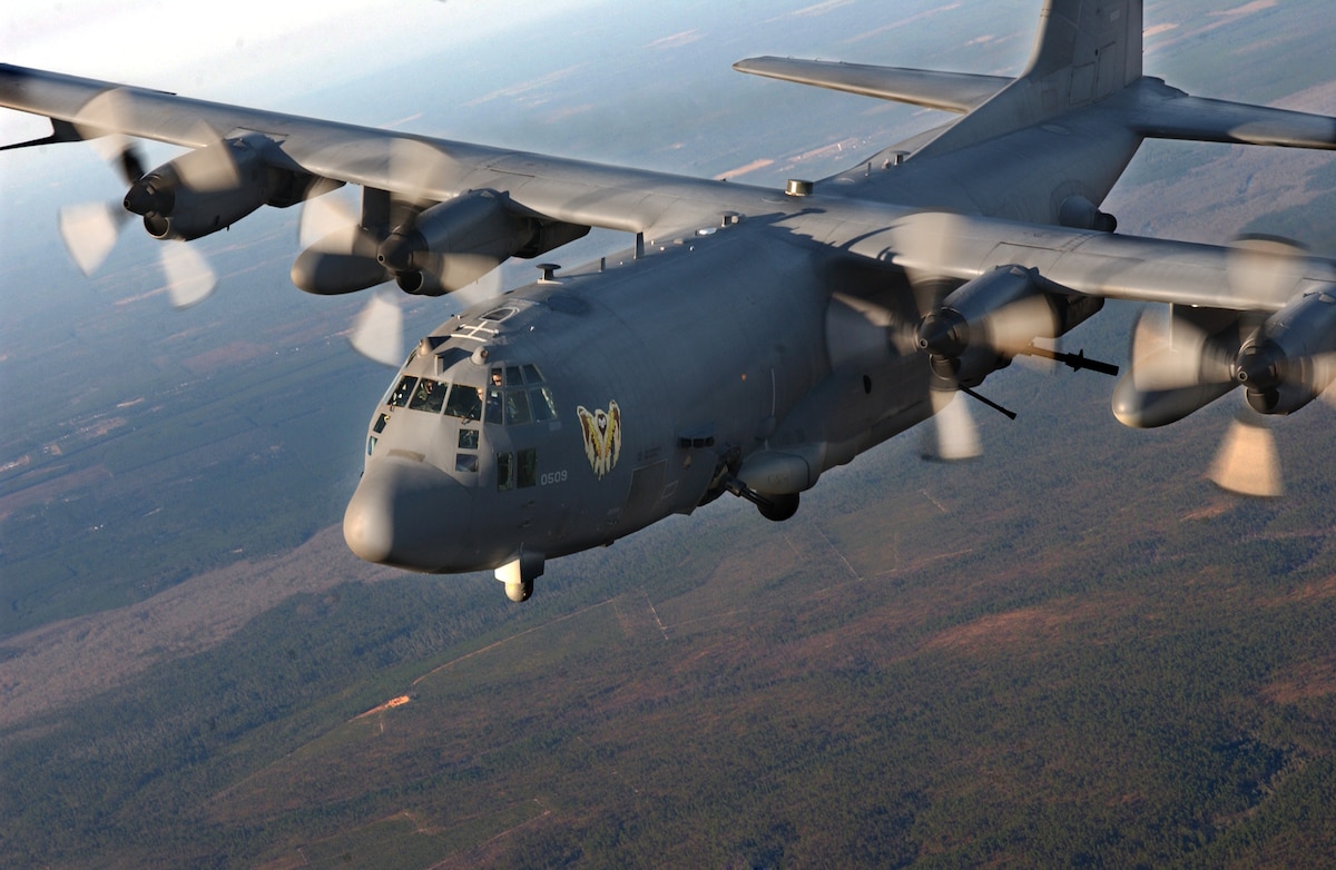 AC-130U "Spooky" Gunship of the 4th Special Operations Squadron, Hurlburt Field, Fla., flies over surrounding areas for local area training proficiency.