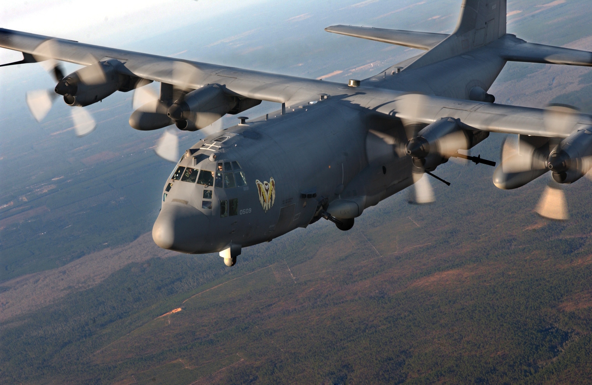 AC-130U "Spooky" Gunship of the 4th Special Operations Squadron, Hurlburt Field, Fla., flies over surrounding areas for local area training proficiency.