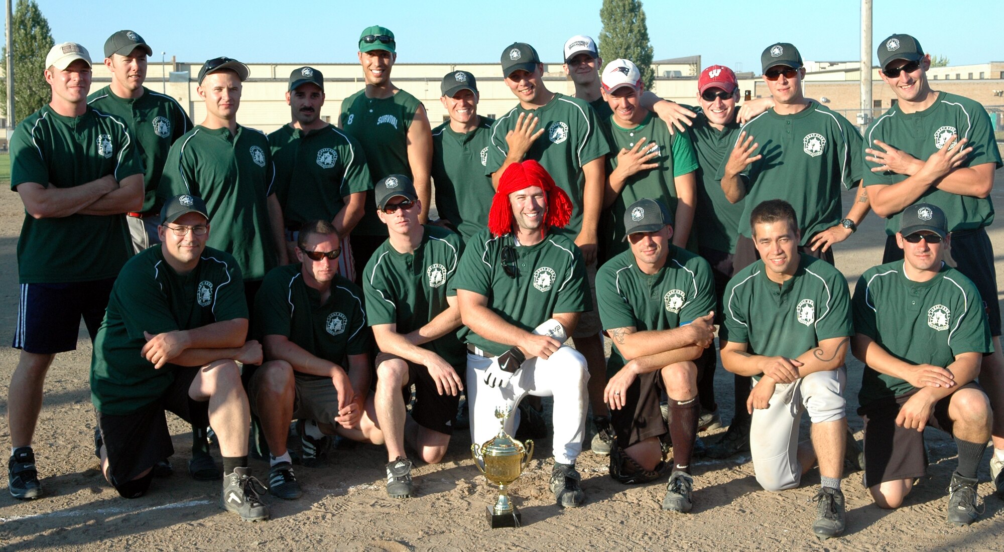 FAIRCHILD AIR FORCE BASE, Wash. -- The 336th Training Group won the 2007 base intramural softball championship here June 27 . The team was led by second year coach Senior Airman Daniel Wiggins, 22nd Training Squadron, and outlasted the 92nd Opertions Group for a 17-12 victory.

(U.S. Air Force Photo / Tech. Sgt. Larry W. Carpenter Jr.)