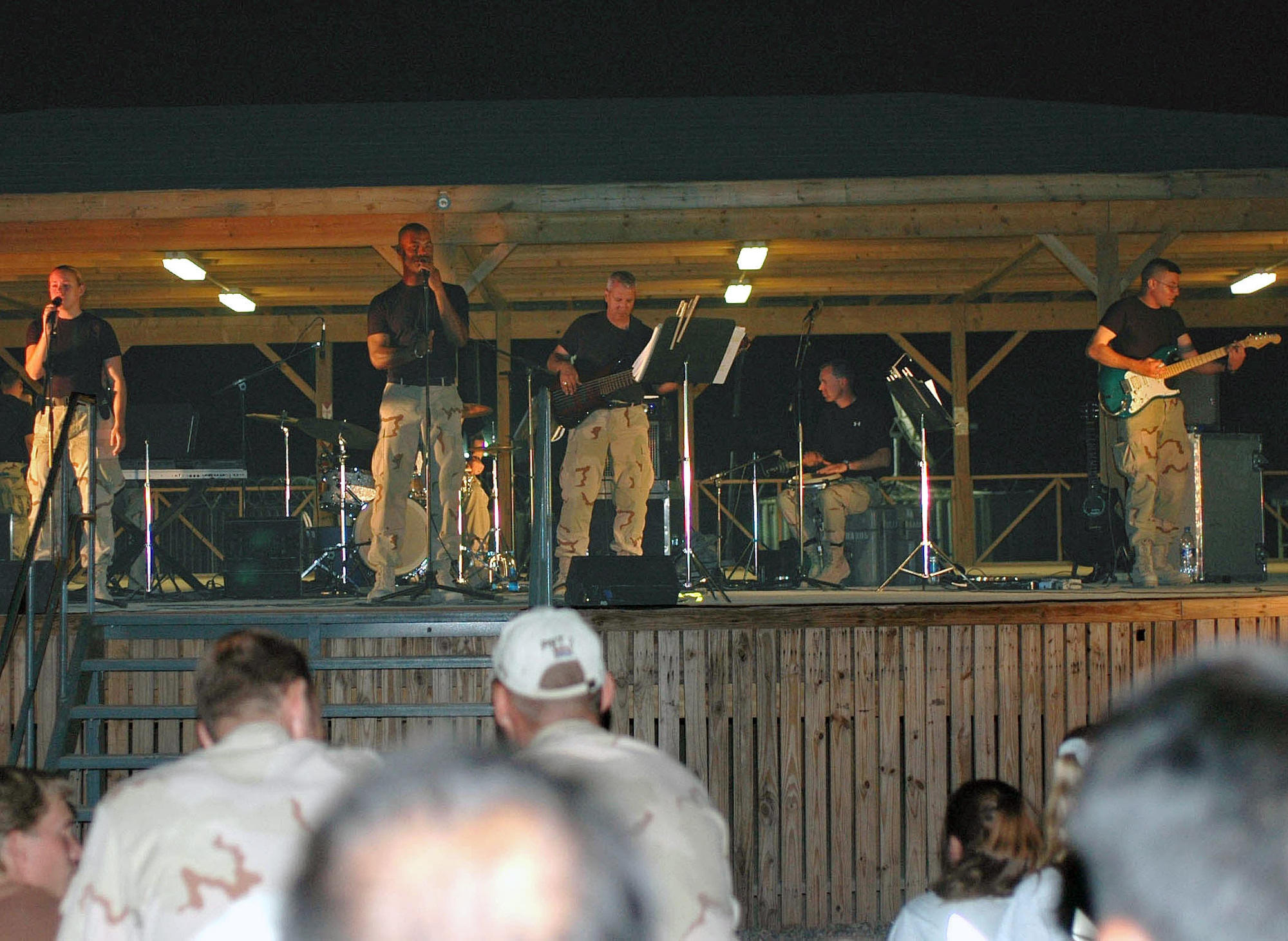 The U.S. Central Command Air Forces Band performs for deployed servicemembers at Kandahar Airfield, Afghanistan. The CENTAF band played two concerts July 29 and 30. (U.S. Army photo/Sgt. Tony Spain)