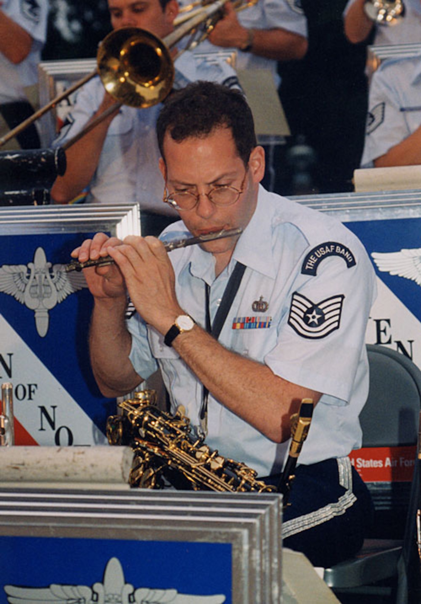 Jazz Alto saxophonist, Tech. Sgt. Andy Axelrad of the Airmen of Note, doubles on the piccolo and clarinet for the section. Photo Credit: Official U.S. Air Force Photo  
