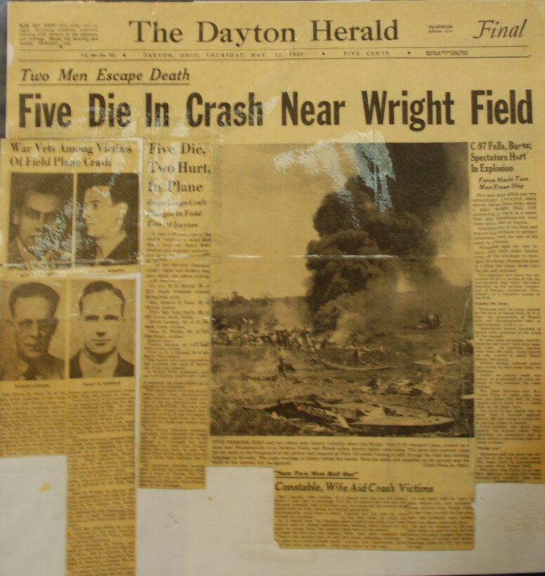 A newspaper clipping shows one of the many events of retired Major. Wayne Kuschel's 20-year career. (U.S. Air Force photo/Airman 1st Class Jacob Corbin)