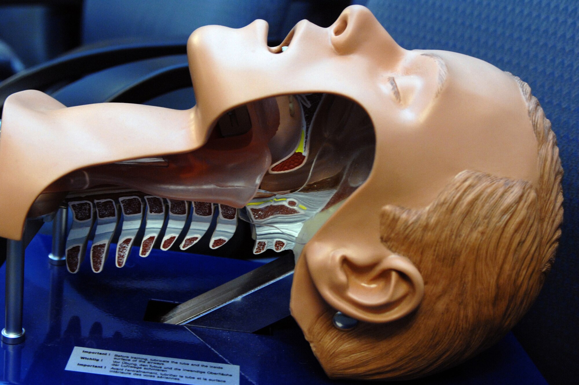 Before deploying, Airmen are required to be familiar with some of the situations they may find themselves in while deployed. Models, like this one, are used as teaching tools to help Airmen visualize the human body.   
(U.S. Air Force Photo by Airman 1st Class Nadine Y. Barclay)
