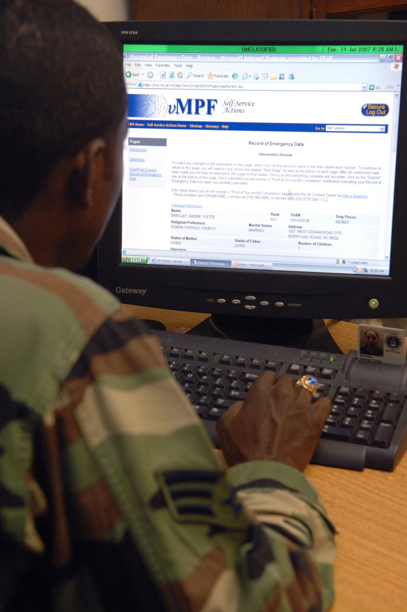 Before deploying, Airmen are required to be familiar with some of the situations they may find themselves in while deployed. Another major part of an Airman's pre-deployment checklist is ensuring their family members are aware of the proper agencies to contact in case of emergency. 
(U.S. Air Force Photo by Airman 1st Class Nadine Y. Barclay)
