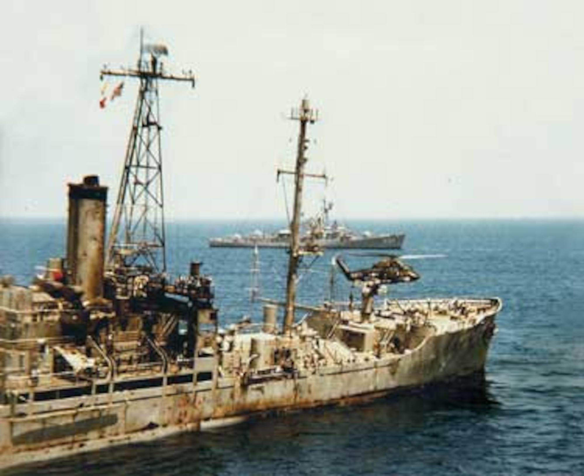 The USS Liberty is left listing to starboard after a sustained air and sea attack July 8, 1967. (Courtesy photo)