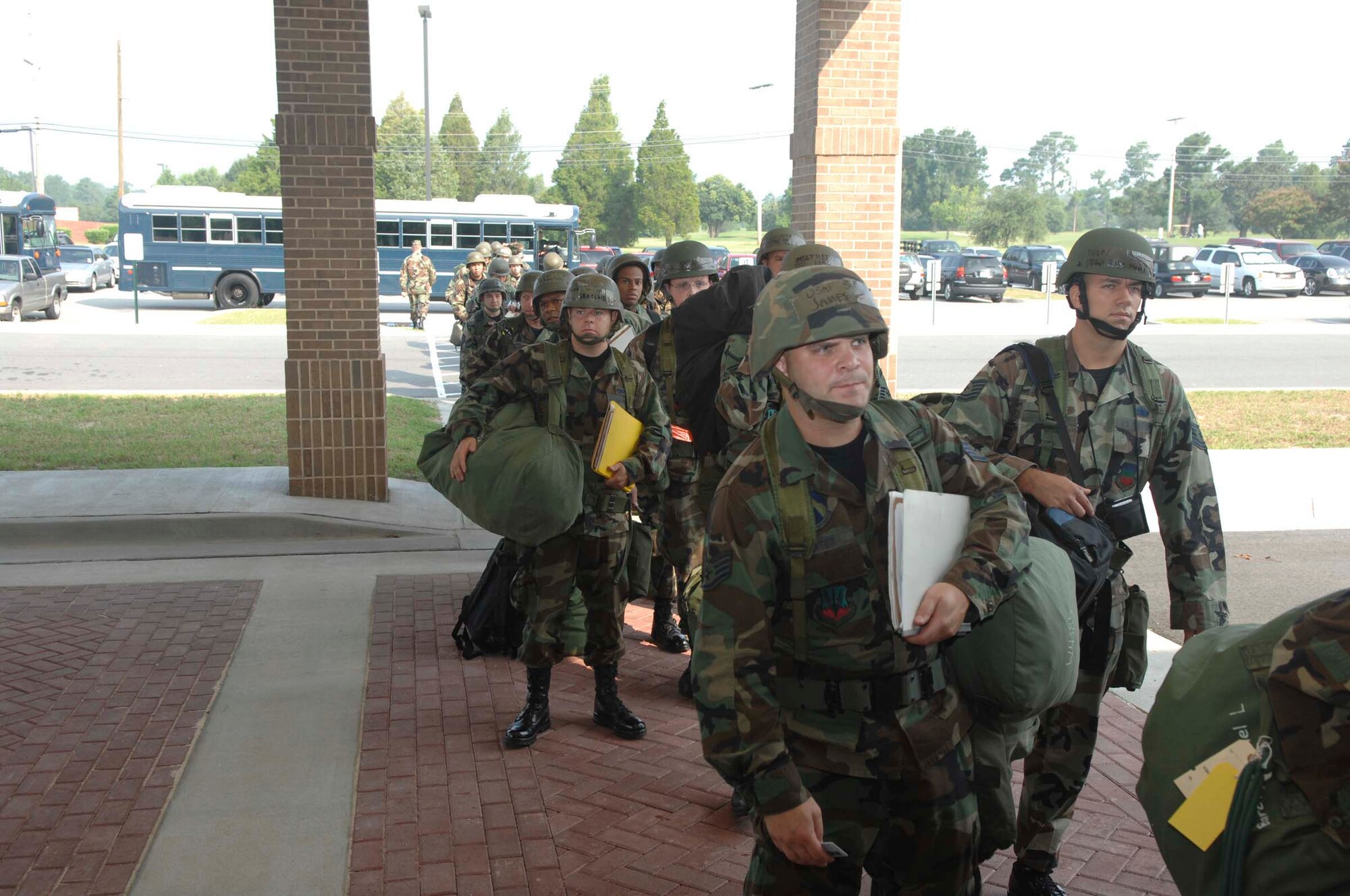 SHAW AIR FORCE BASE, S.C. -- Members of the 20th Fighter Wing line up to enter the Chandler Deployment Processing Center during an Operation Readiness Inspection Aug. 6. The ORI validates the expeditionary skill set of the 20th FW. (U.S. Air Force photo/Staff Sgt. Henry Hoegen)

