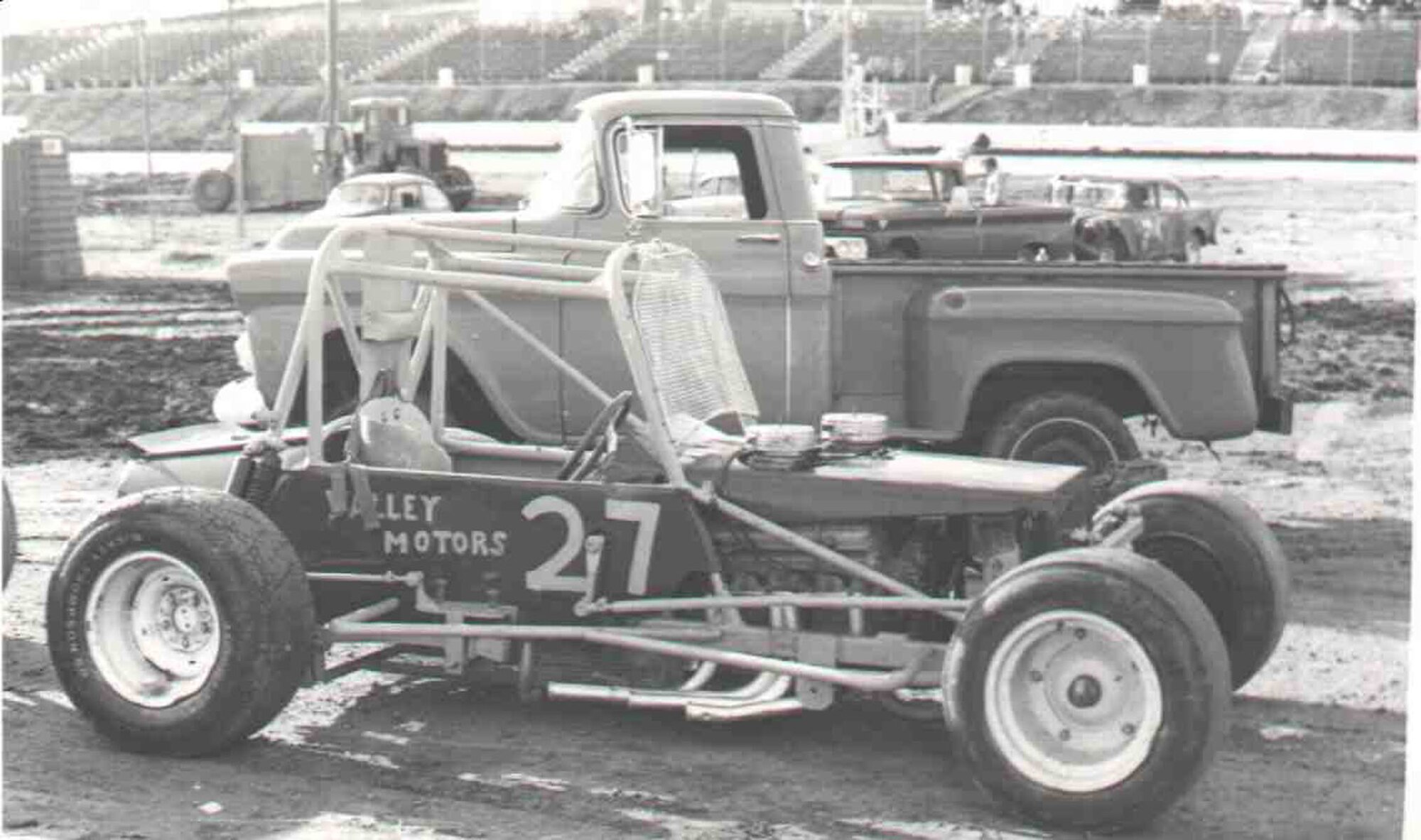 Here is an example of an early modified race car (circa 1960). This photo courtesy ElectricCity Speedway, driver unknown. Modern modified race cars are powered by alcohol burning V-8 engines and create 500 to 600 horsepower. (Courtesy photo).