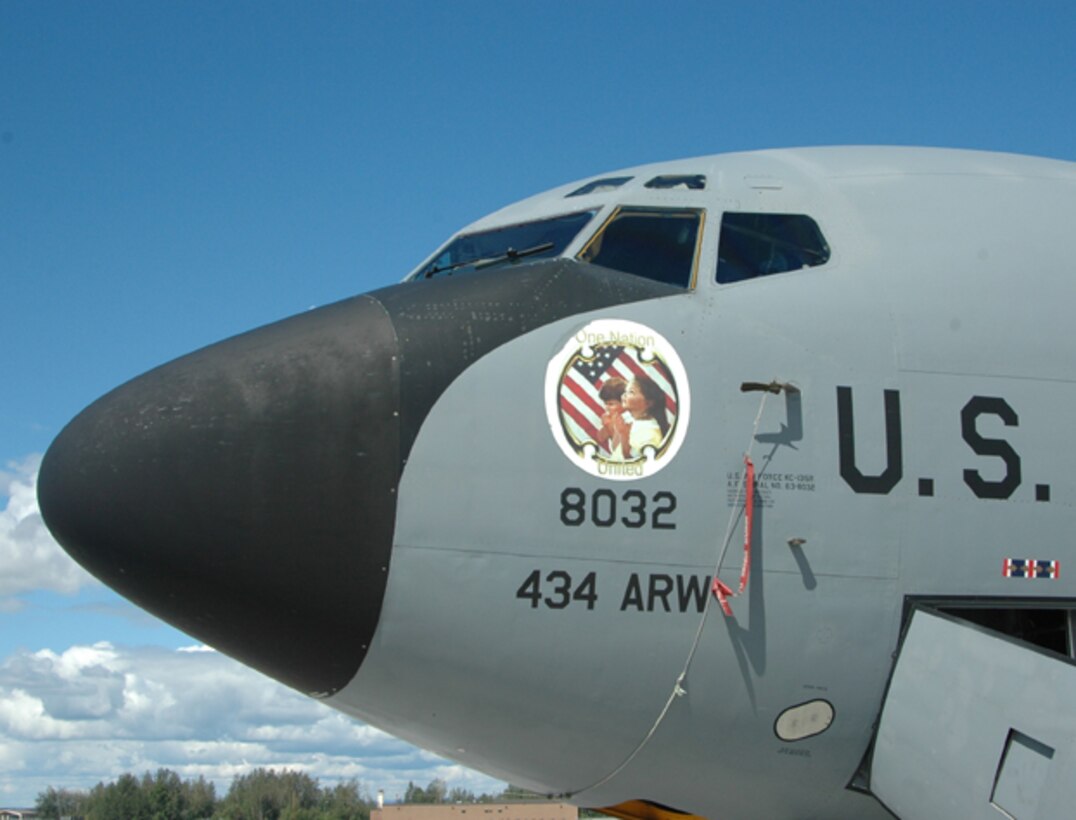 GRISSOM AIR RESERVE BASE, Ind -- A KC-135R Stratotanker from the 434th Air Refueling Wing emblazoned with "One Nation United" nose art stands vigilant on the flightline. The 434th ARW is the largest tanker wing in the Air Force Reserve Command and plays an important role in our nation's defense. (U.S. Air Force photo)