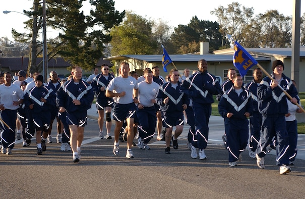 VANDENBERG AIR FORCE BASE, Calif.-- Airmen in the 30th Space Wing participate in the 5k Wing Run at Vandenberg May 3. Units can chose to use this time to run in formation as a form of group PT.(United States Air Force photo by Airman 1st Class  Adam Z Guy)