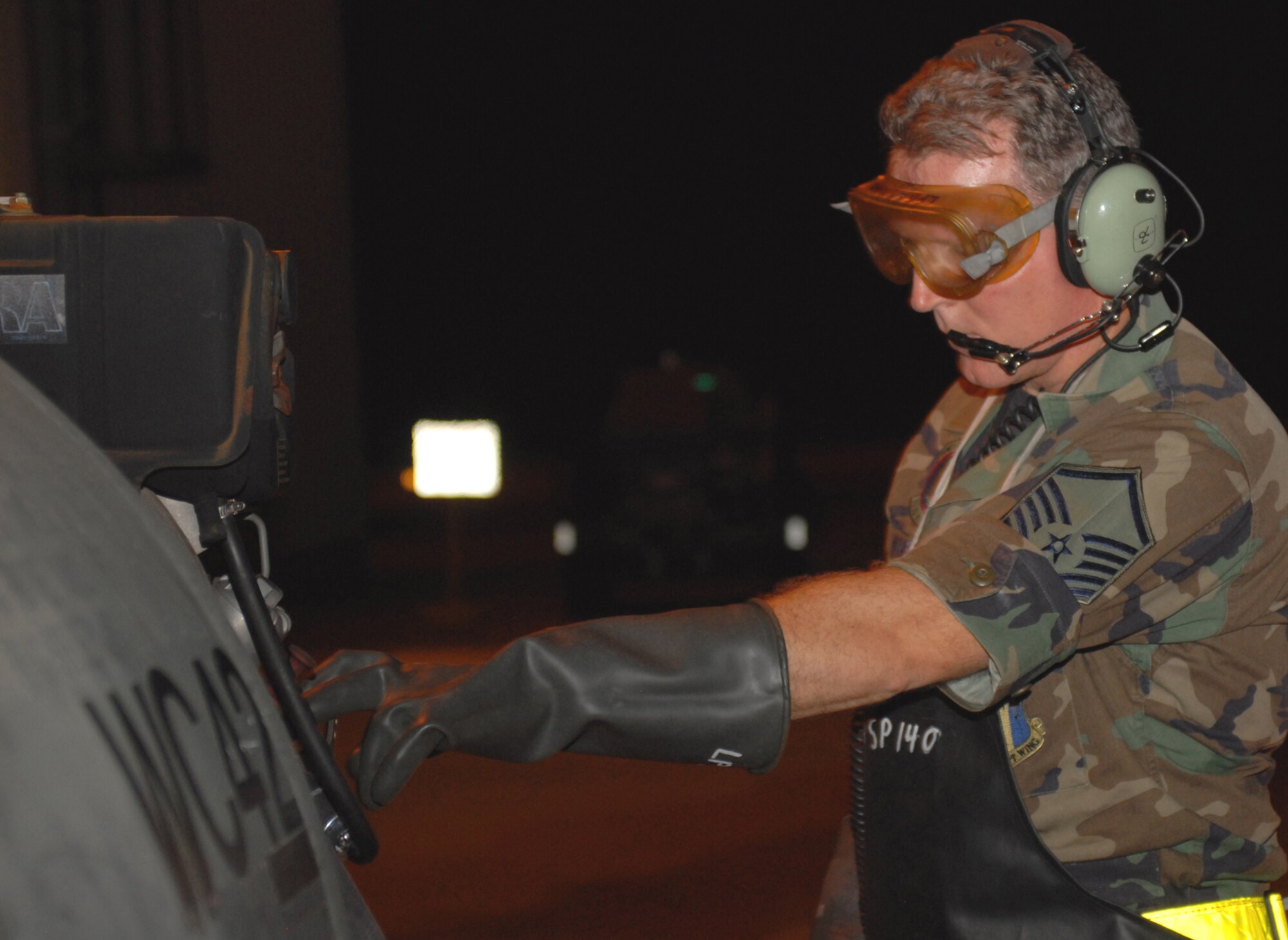 Master Sgt. Donald Wheeler, 314th Aircraft Maintenance Squadon aircraft expediter, checks pressure and volume readings while starting a C-130 Engine Compressor Wash Hose Cart. The cart project has been chosen as the Air Education and Training Command representative for the Chief of Staff of the Air Force Team of Excellence Award. (U.S. Air Force photo by Airman First Class Christine Clark)



