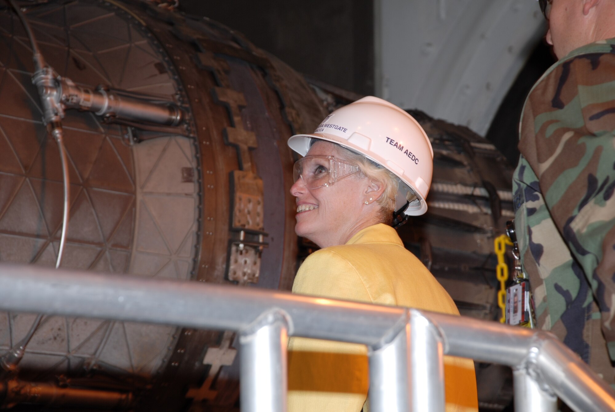 Barbara Westage, AFMC executive director, tours an engine test facility at Arnold Engineering Development Center. (Photo by Rick Goodfriend)