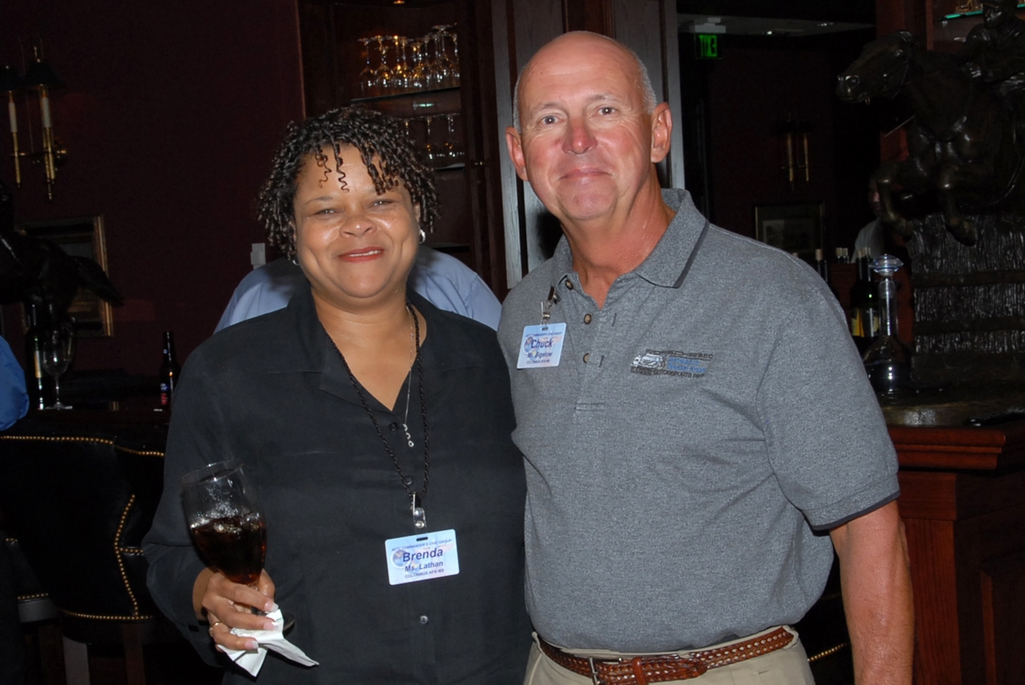 Ms. Brenda Lathan and Mr. Chuck Bigelow pose for a photo at the Air Education and Training Command Civic Leaders group meeting last week at Maxwell AFB, Ala.  Lathan and Bigelow are the Columbus AFB representatives to the General William Looney's Civic Leader group. (U.S. Air Force Photo)