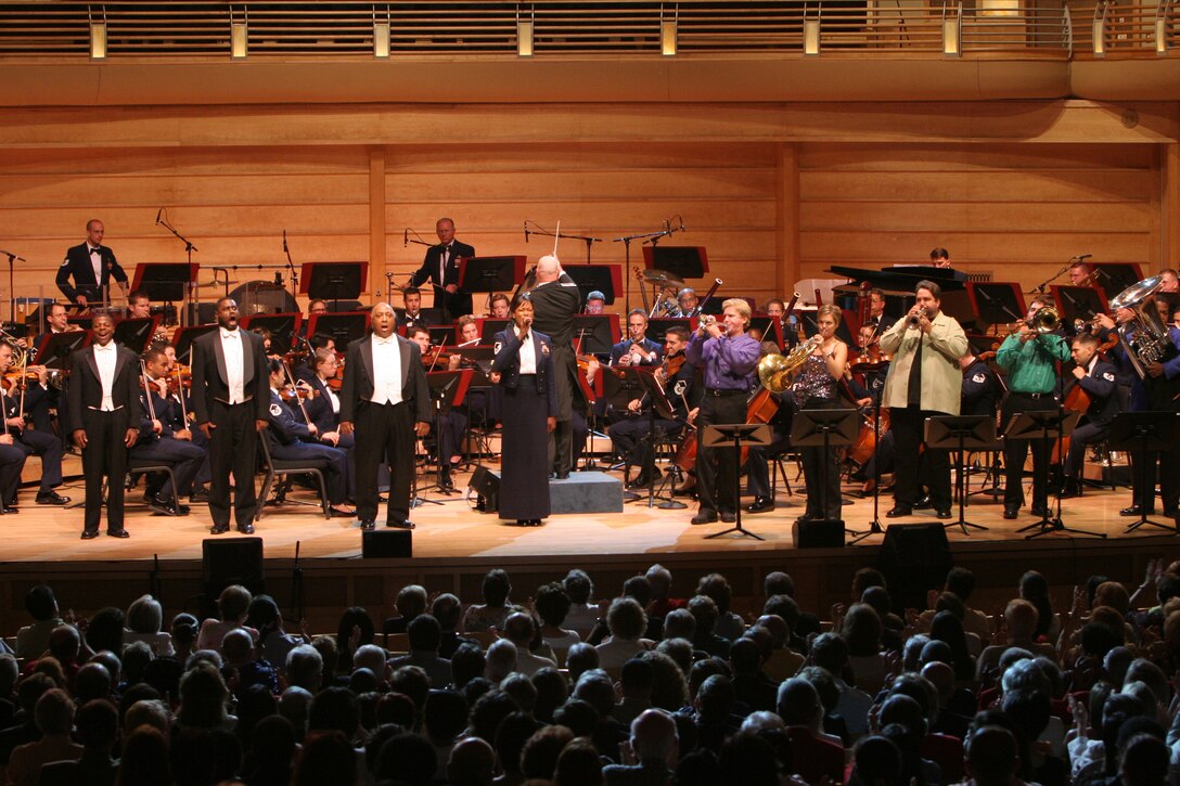 The U.S. Air Force Band performed a gala concert celebrating the 60th Anniversary of the Air Force. On hand were guest artists the Tenors: Cook, Dixon and Young, Empire Brass and guest host, Mary Therese Tebbe. The concert took place June 30, 2007 at the Strathmore Music Center in Bethesda, Md. and will be broadcast nationally on public television this coming Veterans Day. Be sure to check your local listings for broadcast times.