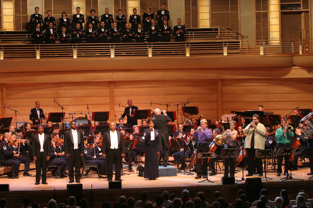 The U.S. Air Force Band performed a gala concert celebrating the 60th Anniversary of the Air Force. On hand were guest artists the Tenors: Cook, Dixon and Young, Empire Brass and guest host, Mary Therese Tebbe. The concert took place June 30, 2007 at the Strathmore Music Center in Bethesda, Md. and will be broadcast nationally on public television this coming Veterans Day. Be sure to check your local listings for broadcast times.