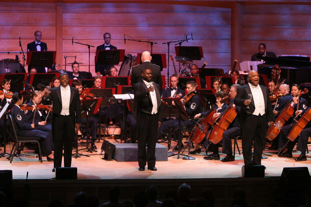 Famed vocal trio "The Tenors: Cook, Dixon and Young" toasted 60 years of Air Force excellence during a concert taped at the Music Center at Strathmore in Bethesda, Md. on June 30 2007. Produced by The United States Air Force Band, the program was taped for national broadcast on Veteran's Day. Check your local public television listings for broadcast times.
