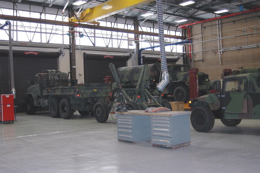 The new 729th ACS vehicle maintenance bay allows more room for vehicles and has better equipment to make it easier for the maintainers. 