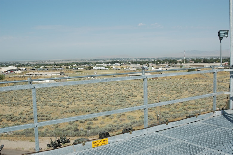 The Hill Aerospace Museum can be seen from the top of the 77-foot tower bought for the 729th Air Control Squadron. 