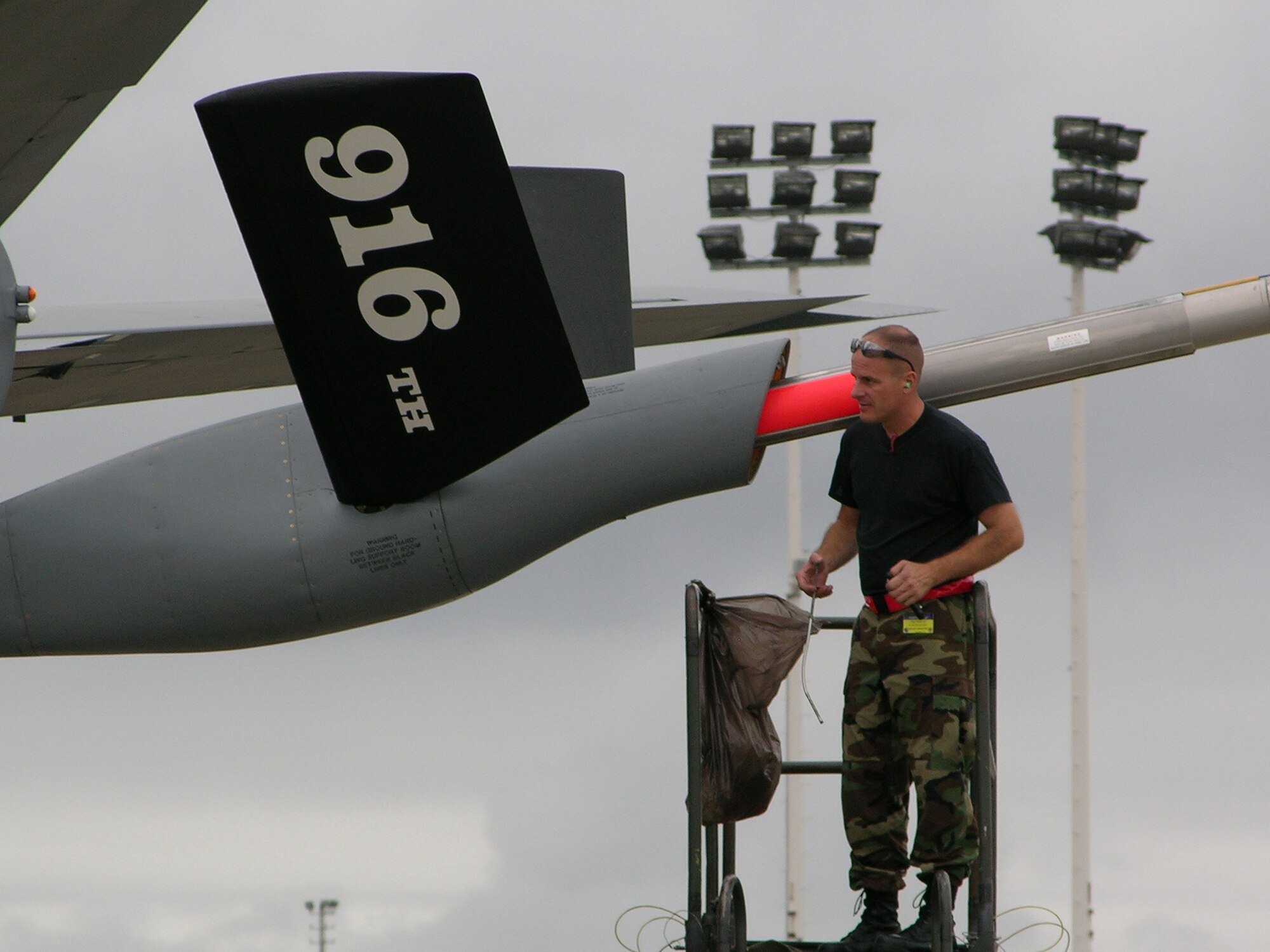 SEYMOUR JOHNSON AIR FORCE BASE, N.C. - During Air Mobility Coimmand's Rodeo 2007 many parts of an aircraft were checked and rechecked.  Tech. Sgt. Robert Fox Jr., inspects the boom area with a mechanical retractor.  Sergeant Fox is an aircraft pneudraulics technician with the 916th Aircraft Maintenance Squadron.