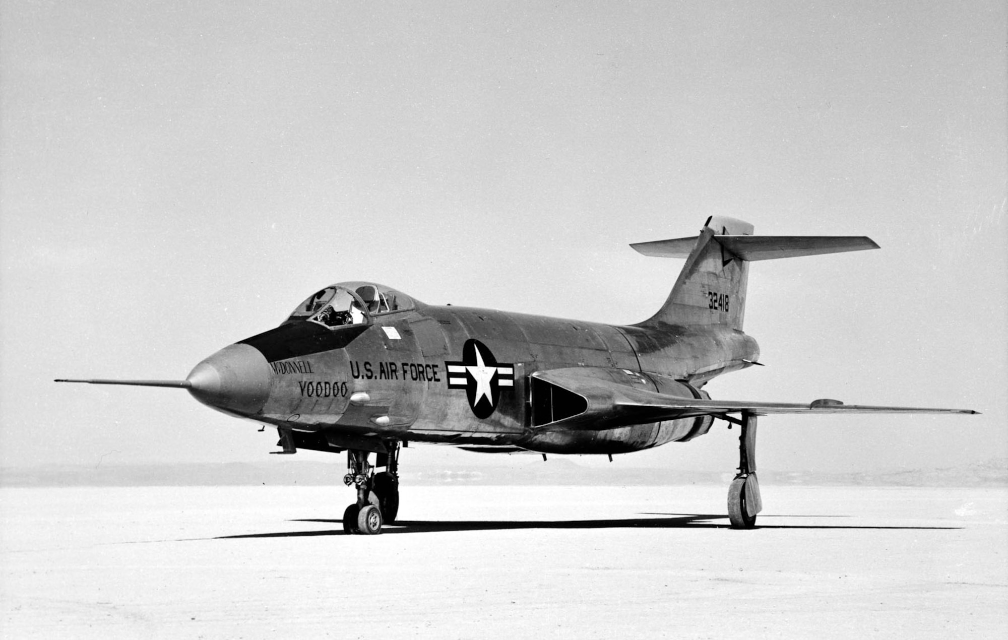 McDonnell F-101A (S/N 53-2418) at Edwards Air Force Base, Calif. This is the first production F-101A. (U.S. Air Force photo)