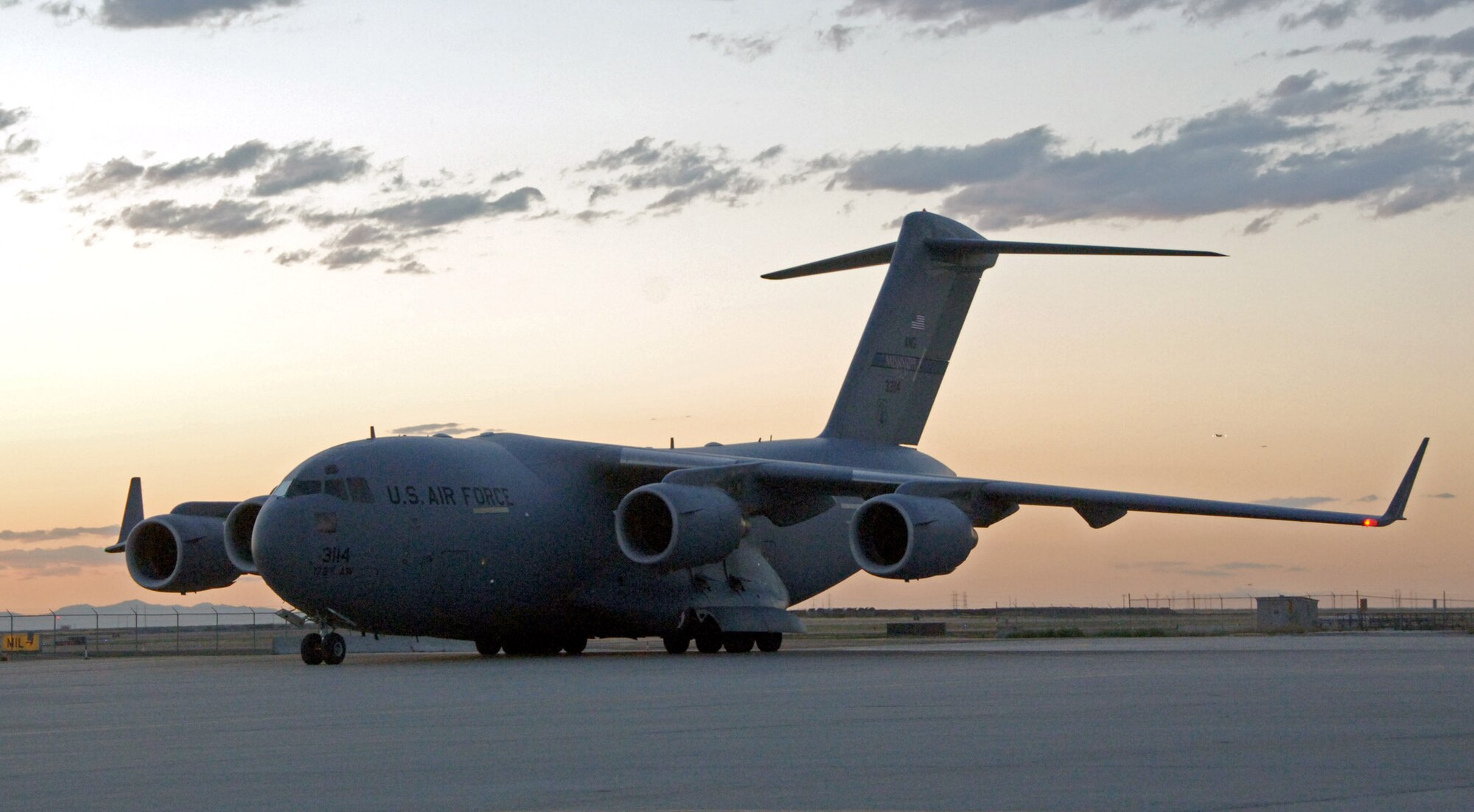 Airmen from the 151st Air Refueling Wing in Salt Lake City assisted in the arrival of a C-17 Globemaster III from the 172nd Airlift Wing of the Mississippi Air National Guard Aug. 9. The C-17 transported equipment used by Substrata Camera Services of Knoxville, Tenn., from its location in Topeka, Kan., to assist in rescue operations for six stranded Utah miners. (U.S. Air Force photo/Master Sgt. Burke Baker)
