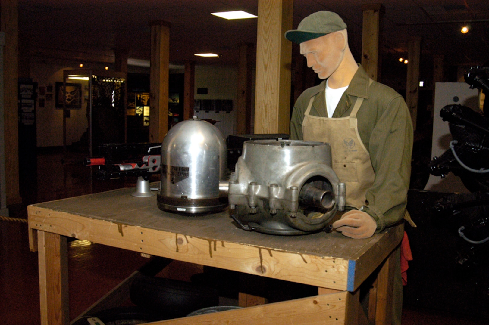 This display at the History and Traditions Museum on Lackland AFB shows an aviation mechanic in a maintenance shop repairing an engine propeller. The museum, located at the intersection of George Avenue and Nellis Street, is open Monday through Friday from 9 a.m. to 4 p.m. (USAF photo by Mandi Cruz)