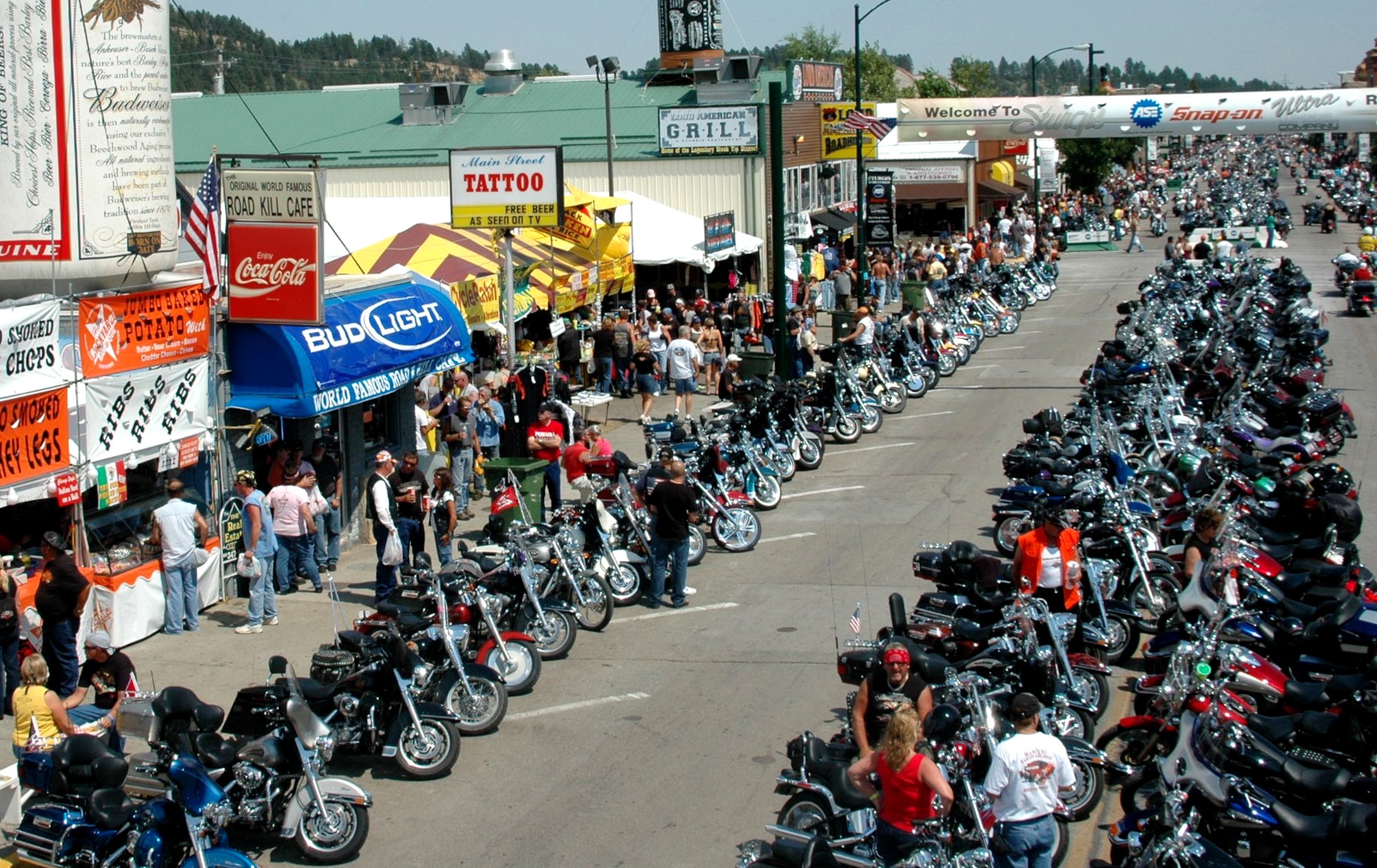 Nearly 350 riders from the Ellsworth Dakota Thunder Motorcycle Club and local community rode from Ellsworth to the 67th Annual Sturgis Motorcycle Rally Aug 7.
An etimated 450,000 people lined the streets of Sturgis for this year's rally which ran from Aug. 6 through 12. 
(U.S. Air Force photo/Airman 1st Class Kimberly Moore Limrick)