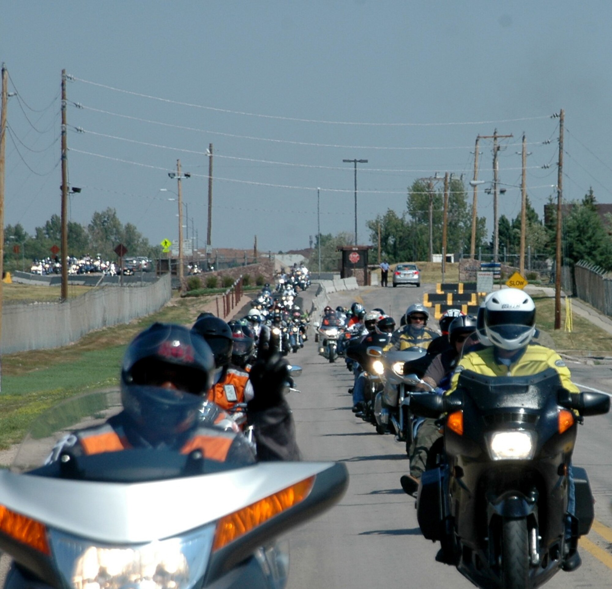Nearly 350 riders from the Ellsworth Dakota Thunder Motorcycle Club and local community begin their ride Aug. 7 from Ellsworth to the 67th Annual Sturgis Motorcycle Rally.
(U.S. Air Force photo/Airman 1st Class Kimberly Moore Limrick)