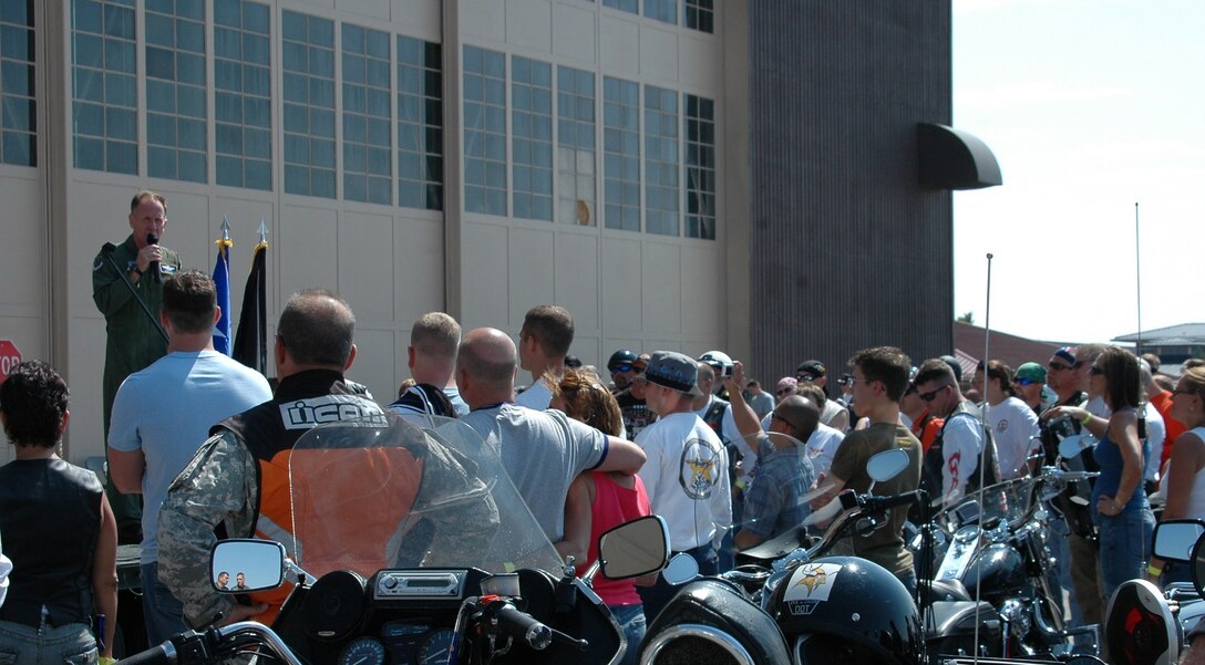 Lt. Gen. Norman Seip, 12th Air Force and Air Forces Southern commander took advantage of the opportunity to speak with a large crowd of Airmen and their families while on a site visit here.
Nearly 350 riders participated in the traditional ride from Ellsworth to the 67th Annual Sturgis Motorcycle Rally Aug. 7.
(U.S. Air Force photo/Airman 1st Class Kimberly Moore Limrick)