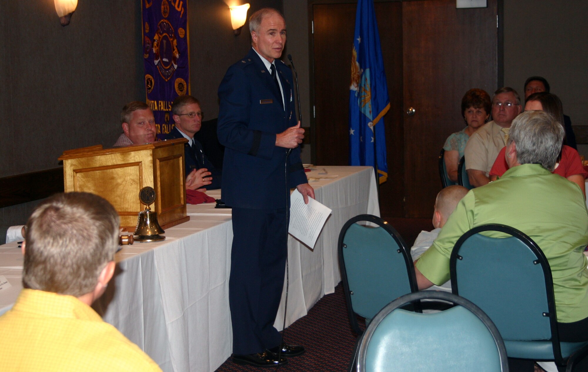 Brig. Gen. Richard Devereaux, 82nd Training Wing commander, speaks at the Kiwanis Club recognition ceremony Aug. 8.  The ceremony honored three members of the U.S. military, all Texas natives, who died in Iraq.  (U.S. Air Force photo/Staff Sgt. Tonnette Thompson)