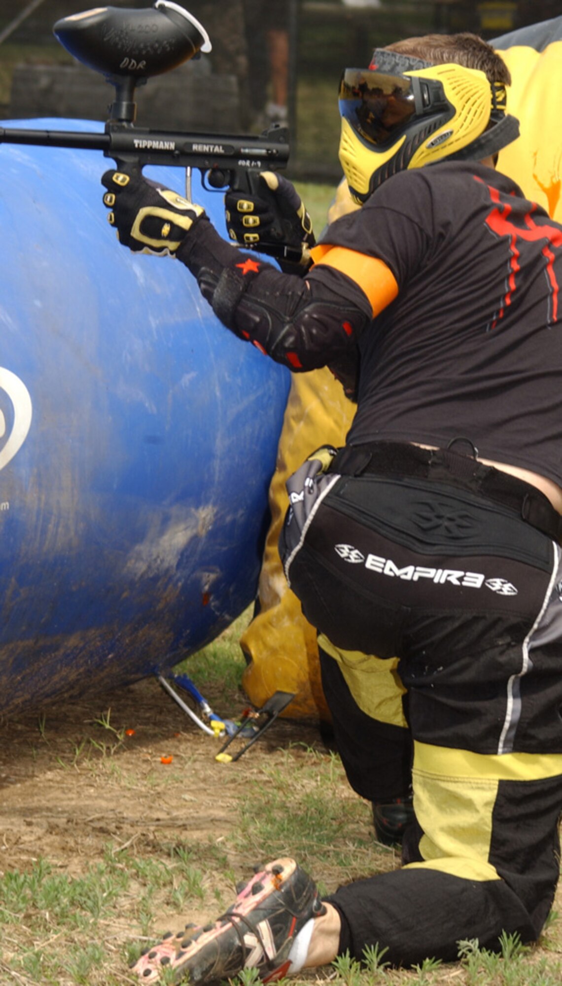 Airman 1st Class Alex Potter, 81st Contracting Squadron, enjoys the paintball course that opened in April.  (U.S. Air Force photo by Kemberly Groue)