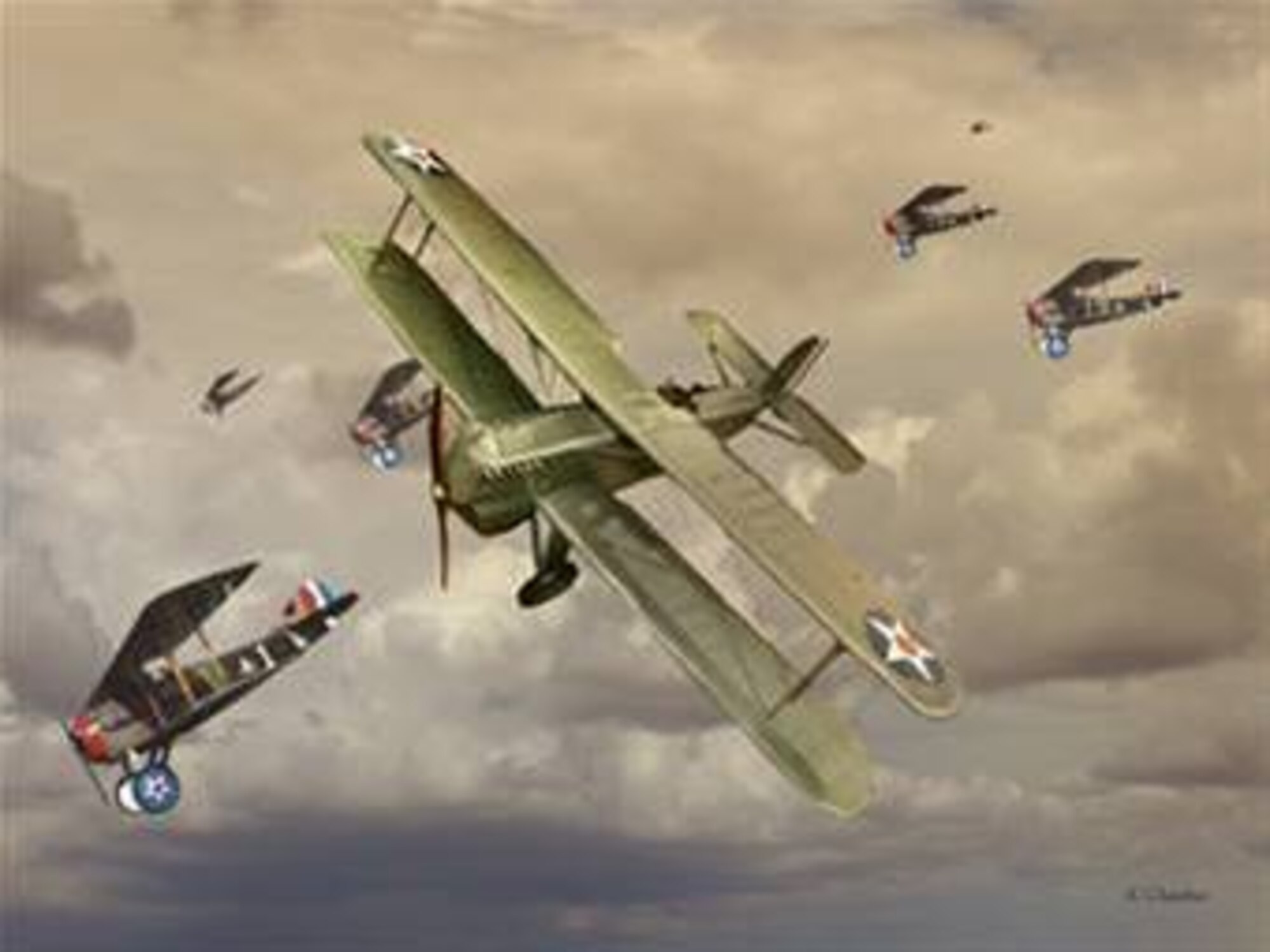 Biplane Douglas And Spads Painting
"Biplane Douglas And Spads". Created by Ken Chandler. This image is 10x7.5 @ 300 ppi. Printable (PDF) files for this image, up to 18x24 inches @ 300 ppi, are available by contacting art@afnews.af.mil. This image is copyrighted and is the property of Ken Chandler and is available only to members of the armed forces and military organizations. 