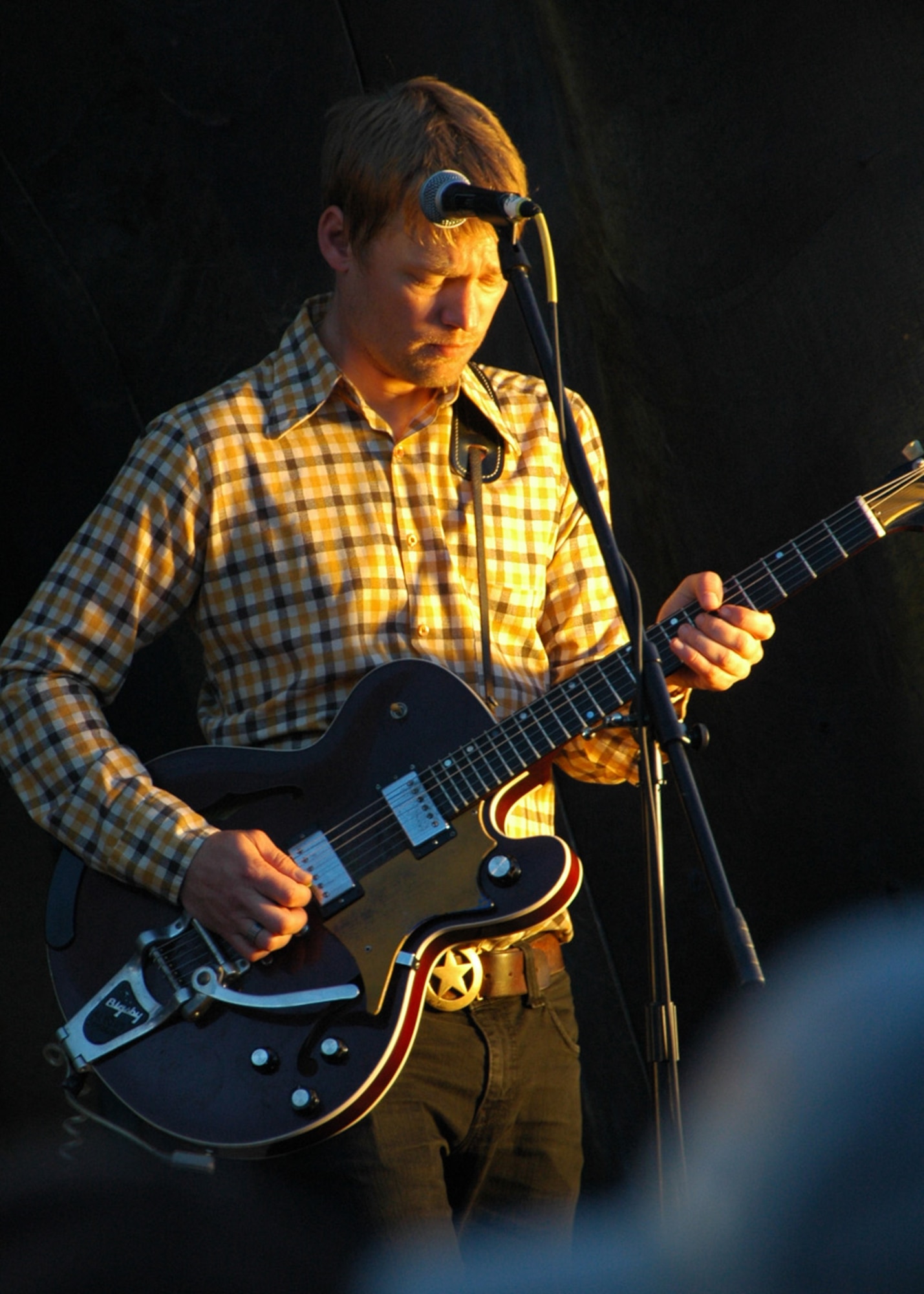 EIELSON AIR FORCE BASE, Alaska--Xan McCurdy, Cake's electric guitarist, plays with band mates John McCrea, Vince DiFiore, Gabe Nelson and Paulo Baldi, Aug. 10 at the Blue Loon, Fairbanks. More commercially successful bands than you?d expect visit Fairbanks: on June 22 Matisyahu came up; the Indigo Girls came Aug. 4;  and blues-rock legend, Canned Heat made an appearance Aug. 13--and that was just this year. (U.S. Air Force photo by Airman 1st Class Nora Anton)