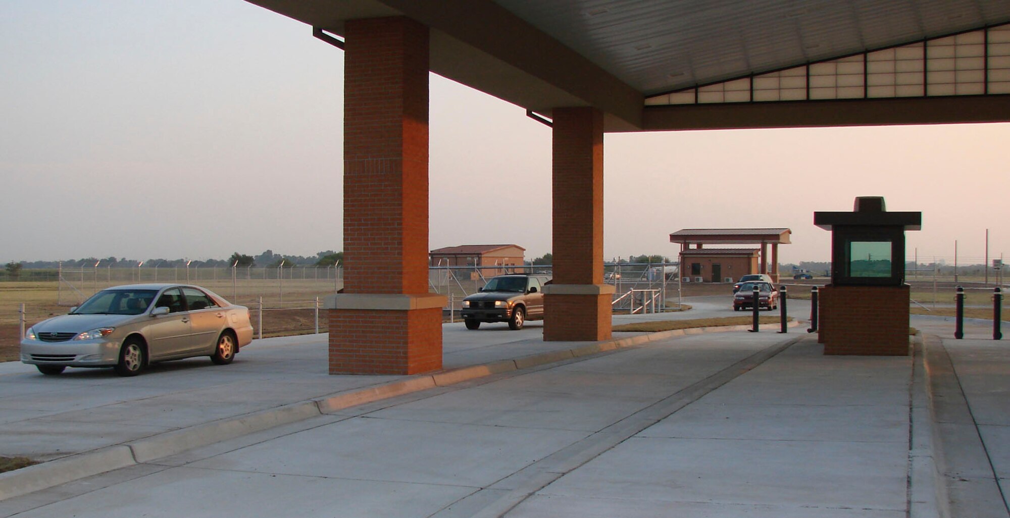 The Southgate Road entrance to Vance Air Force Base opened Wednesday for 24-hour base traffic as part of Vance's force protection enhancement project. The inbound and outbound traffic both run through a traffic circle when passing by the new gatehouse currently under construction.