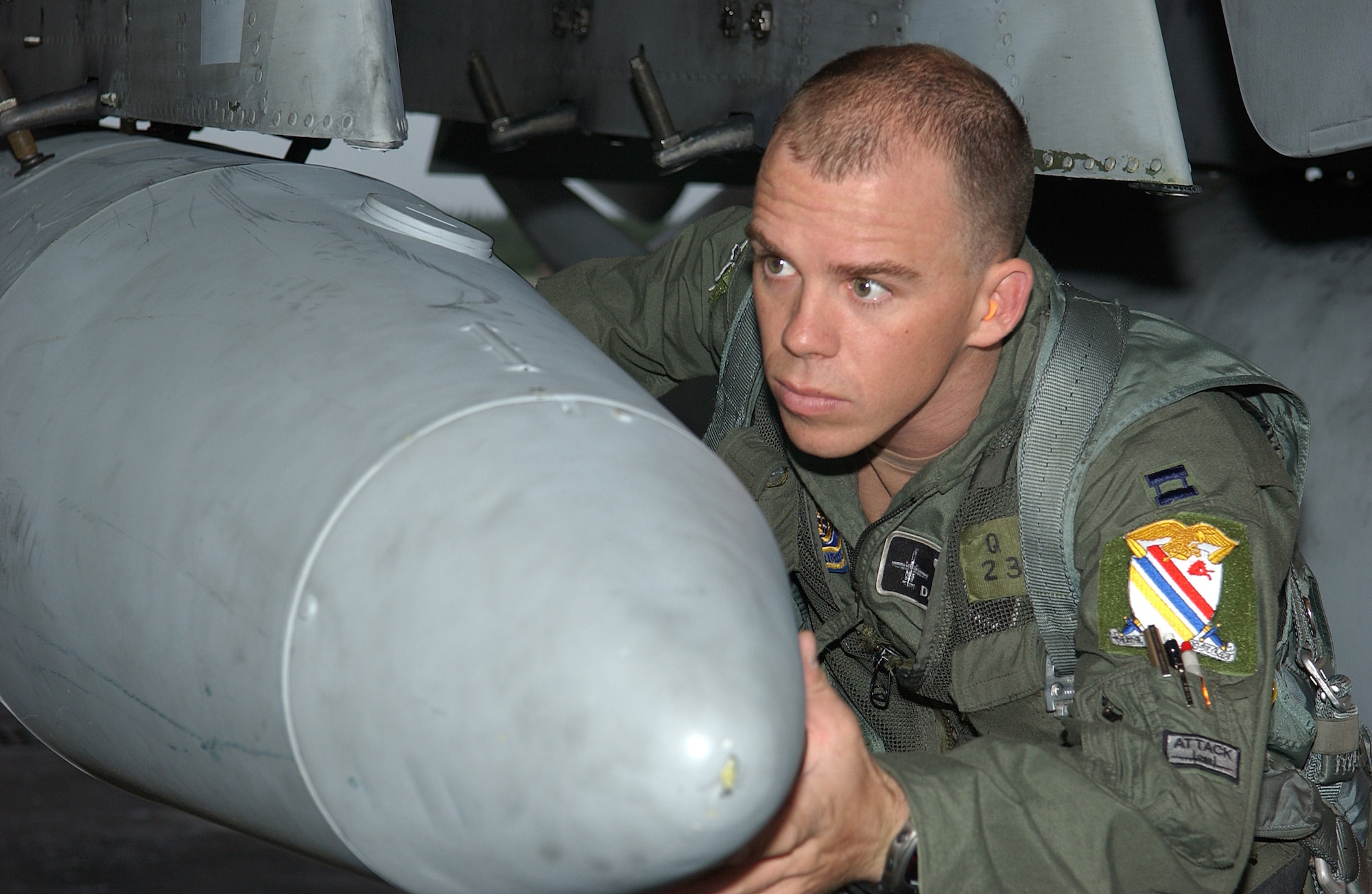 EIELSON AIR FORCE BASE, Alaska -- Capt. Dale Stark, 355th Fighter Squadron, conducts a pre-flight inspection prior to their final departure of the A-10 Thunderbolt II Aug. 15. The first two A-10s arrived at Eielson Dec. 18, 1981; the last two A-10s left today for Moody AFB, Ga., and Gowen Field, Idaho. (U.S. Air Force Photo by Airman 1st Class Jonathan Snyder)(Released)