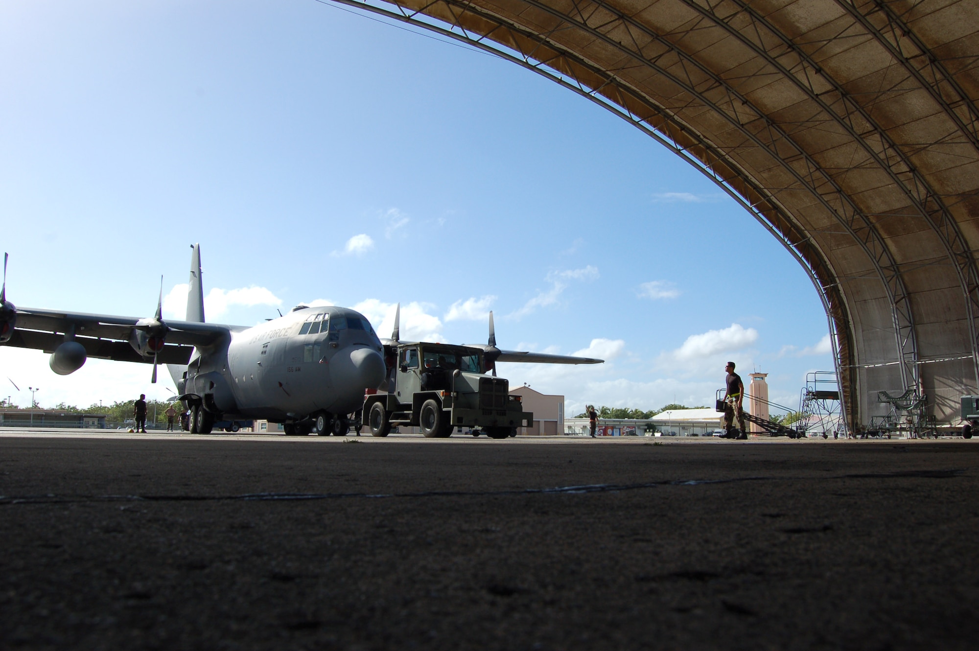 Puerto Rico Air National Guard C-130 Hercules aircraft, like this one at Muniz Air National Guard Base, Puerto Rico, airlifted a mobile surgical team from Soto Cano Air Base, Honduras, to Peru Aug. 17. (U.S. Air Force photo/Louis A. Arana-Barradas) 
