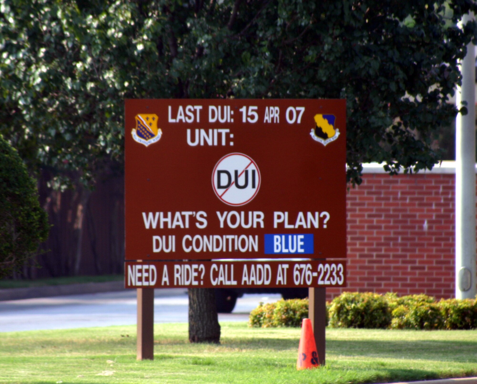 Currently, Sheppard has gone four months without a DUI.  To help keep this streak going, remember to call Airmen Against Drunk Driving at 676-2233 if needed. (U.S. Air Force photo/Staff Sgt. Tonnette Thompson)