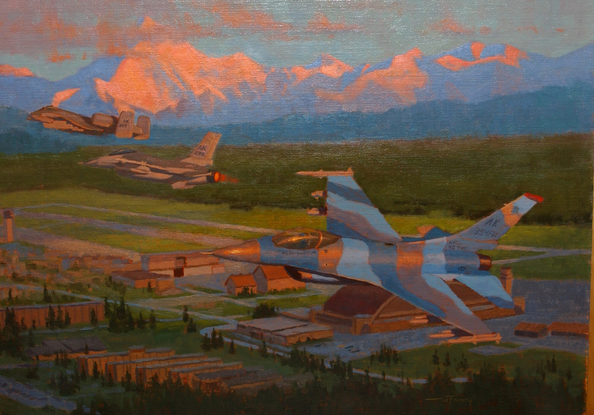 EIELSON AIR FORCE BASE, Alaska--The painting, "The First Iceman Aggressor" was painted recently by Capt. Warren Neary, an Air Force reservist assigned to the Air Force Space Command history office, was painted to depict the change in mission at Eielson AFB and the 354th Fighter Wing. (painting by Capt. Warren Neary)                           