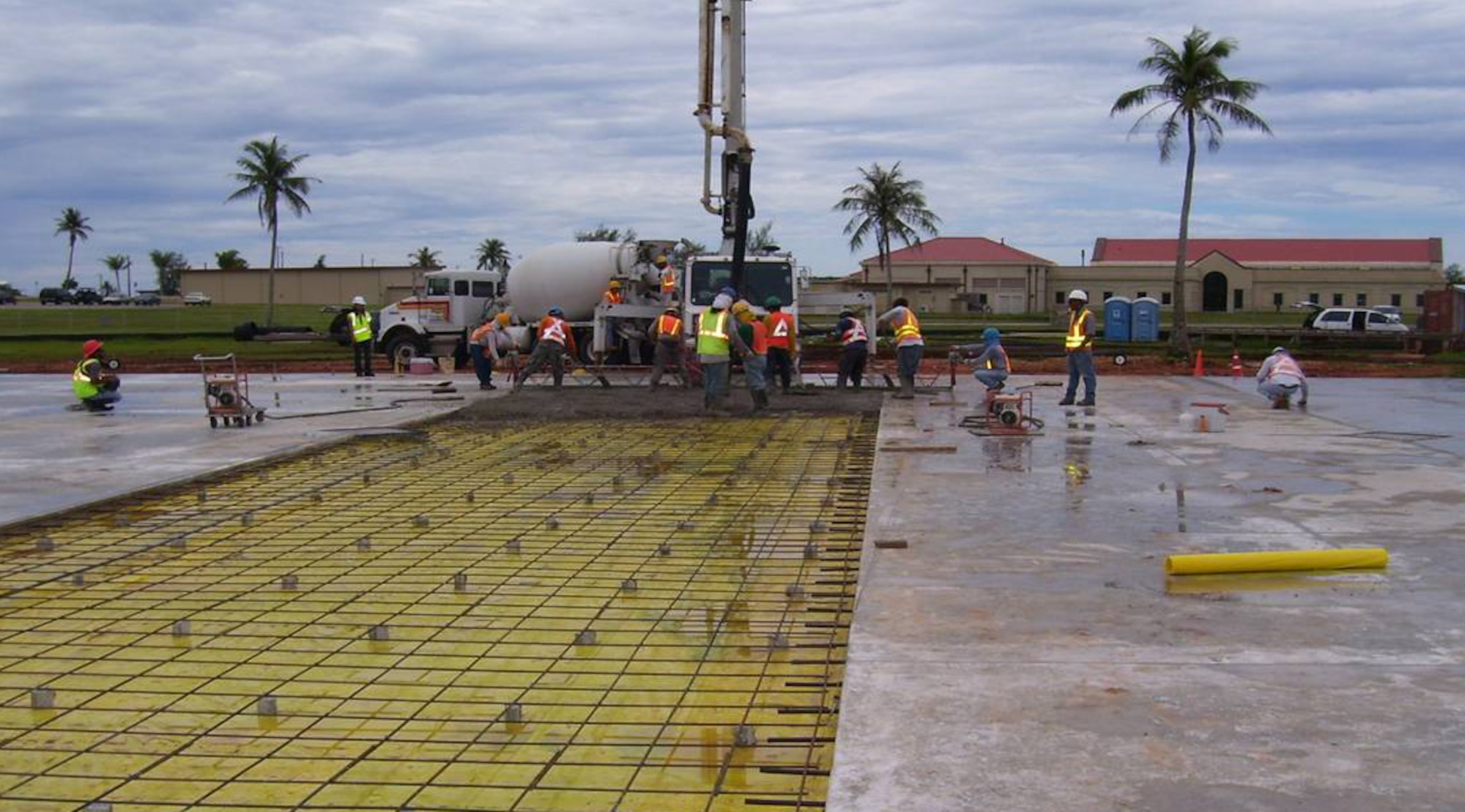 ANDERSEN AIR FORCE BASE, Guam - Contractors poured concrete into the new base exchange's foundation Aug. 7.  Construction on the 165,000 sq ft facility began Jan. 18, 2007.  The project is scheduled to be completed Aug. 28, 2008.  The site is located next to the base's medical center. (U.S. Air Force photo)